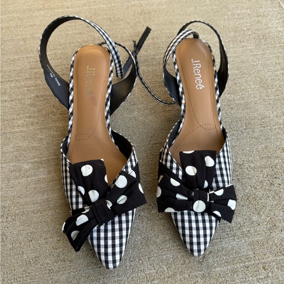 J.Renee Shoes - J.Renee Black and White Gingham Heels with Polka Dot Bow